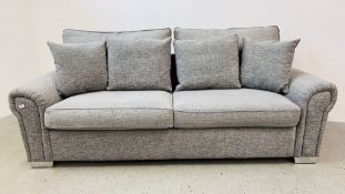 A MODERN ALSTONS GREY UPHOLSTERED SOFA, LENGTH 230CM.