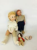 SMALL COLLECTION OF MIXED VINTAGE DOLLS, VARIOUS CONDITIONS.