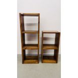 2 X GRADUATED MODULAR OPEN SHELVING UNITS W 46CM. D 35CM. H 132CM AND W 45CM. D 35CM. H 89CM.