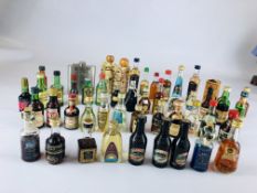 A COLLECTION OF APPROX 49 MINIATURES AND A JACK DANIELS HIP FLASK (AS CLEARED)