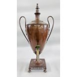 AN IMPRESSIVE ANTIQUE TWO HANDLED COPPER SAMOVAR, WITH DECORATIVE FINIAL AND BRASS SPOUT H 57CM.