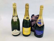 THREE BOTTLES OF CHAMPAGNE TO INCLUDE - VEUVE CLICQUOT PONSARDIN BRUT,