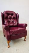 A MODERN BUTTON BACK LEATHER WING CHAIR PURCHASED FROM ALDISS FOR £1,055.55 2018.