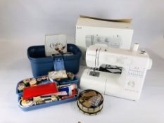 A BOXED JOHN LEWIS JL110 ELECTRIC SEWING MACHINE, FOOT PEDAL AND INSTRUCTIONS - SOLD AS SEEN.