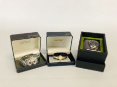 THREE GENTS BOXED WATCHES TO INCLUDE NEXT AND SEIKO.