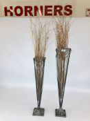 TWO DECORATIVE MODERN VASES WITH BEADED GRASSES.