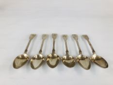 A SET OF SIX SILVER FIDDLE PATTERN DESSERT SPOONS, LONDON 1824 BY WILLIAM ELEY.