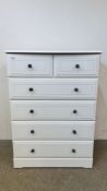 A MODERN KINGSTON WHITE FINISH TWO OVER FOUR DRAWER CHEST W 84CM. D 48CM. H 116CM.