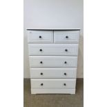 A MODERN KINGSTON WHITE FINISH TWO OVER FOUR DRAWER CHEST W 84CM. D 48CM. H 116CM.