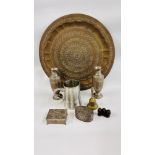 VINTAGE INDIAN BRASS SALVER AND OTHER MIXED METALWARE.