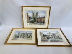 A GROUP OF THREE ORIGINAL FRAMED WATERCOLOURS BEARING SIGNATURE "GODFREY ARNISON" TO INCLUDE YORK