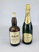 VINTAGE BOTTLE OF HAIG WHISKY 70 PROOF SEALED AND A BOTTLE OF PERRIER JOUET GRAND BRUT CHAMPAGNE.