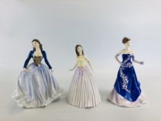 A GROUP OF 3 ROYAL DOULTON FIGURINES TO INCLUDE CLASSICS HAPPY ANNIVERSARY BLUE AMY LARA 2004 HN