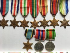WW2 MEDALS, COMPLETE SET OF STARS, PLUS 1939-45 WAR AND DEFENCE MEDALS,