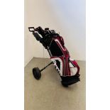 SET OF GOLF CLUBS (MAINLY RAM) IN GOLF BAG WITH TROLLEY AND ACCESSORIES.
