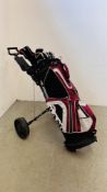 SET OF GOLF CLUBS (MAINLY RAM) IN GOLF BAG WITH TROLLEY AND ACCESSORIES.