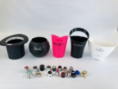 A GROUP OF FIVE CHAMPAGNE ADVERTISING ICE BUCKETS TO INCLUDE MOET & CHANDON,