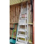 TWO PAIRS OF ALUMINIUM STEP LADDERS TO INCLUDE CLIMA 7 TREAD AND TEXAS 5 TREAD EXAMPLES.