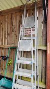 TWO PAIRS OF ALUMINIUM STEP LADDERS TO INCLUDE CLIMA 7 TREAD AND TEXAS 5 TREAD EXAMPLES.