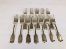 A MATCHED GROUP OF TWELVE SILVER FIDDLE PATTERN TABLE FORKS INCLUDING SEVEN DUBLIN 1837,