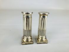 A PAIR OF SILVER SALT AND PEPPER POTS OF STOP FLUTED COLUMN DESIGN BY MAPPIN & WEBB,
