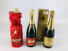 THREE BOTTLES OF CHAMPAGNE TO INCLUDE 2 X PIPER HEIDSIECK BRUT AND LANSON BRUT MILLESIME.