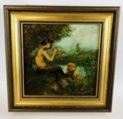 LADY STANLEY (WIFE OF THE AFRICAN EXPLORER) TWO FAUNS, OIL ON BOARD, SIGNED AND DATED 1893,