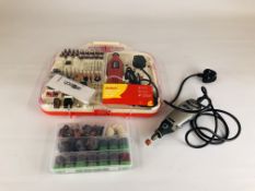 AN AMTECH 162 PIECE MINI DRILL AND BIT SET ALONG WITH A DREMEL 3000 AND VARIOUS BITS ETC.