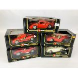 5 X 1/18 SCALE BOXED BURAGO DIE CAST MODEL SPORTS CARS TO INCLUDE FERRARI F40, LAMBORGHINI DIABLO,