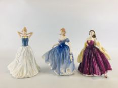 A GROUP OF 3 ROYAL DOULTON FIGURINES TO INCLUDE CLASSICS IN VOGUE FINISHING TOUCH HN 4329,