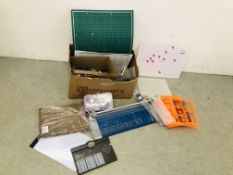 BOX CONTAINING HOBBYCRAFT ACCESSORIES TO INCLUDE STENCILS, GUILLOTINE, CUTTING MATS,