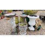 A GROUP OF GARDEN ORNAMENTS TO INCLUDE GNOMES, PAIR OF CHIMNEY POTS,