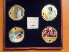 WINDSOR MINT 2015 DIANA GIANTS SET OF 4 MEDALLIONS EACH WITH INSET SWAROVSKI CRYSTAL IN BOX WITH