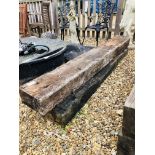 TWO RECLAIMED RAILWAY SLEEPERS L 201CM X W 15CM X D 26CM / AND L 186CM.