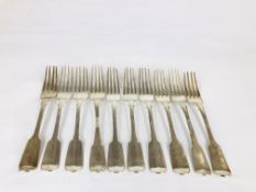 A MATCHED GROUP OF TEN SILVER FIDDLE PATTERN TABLE FORKS,