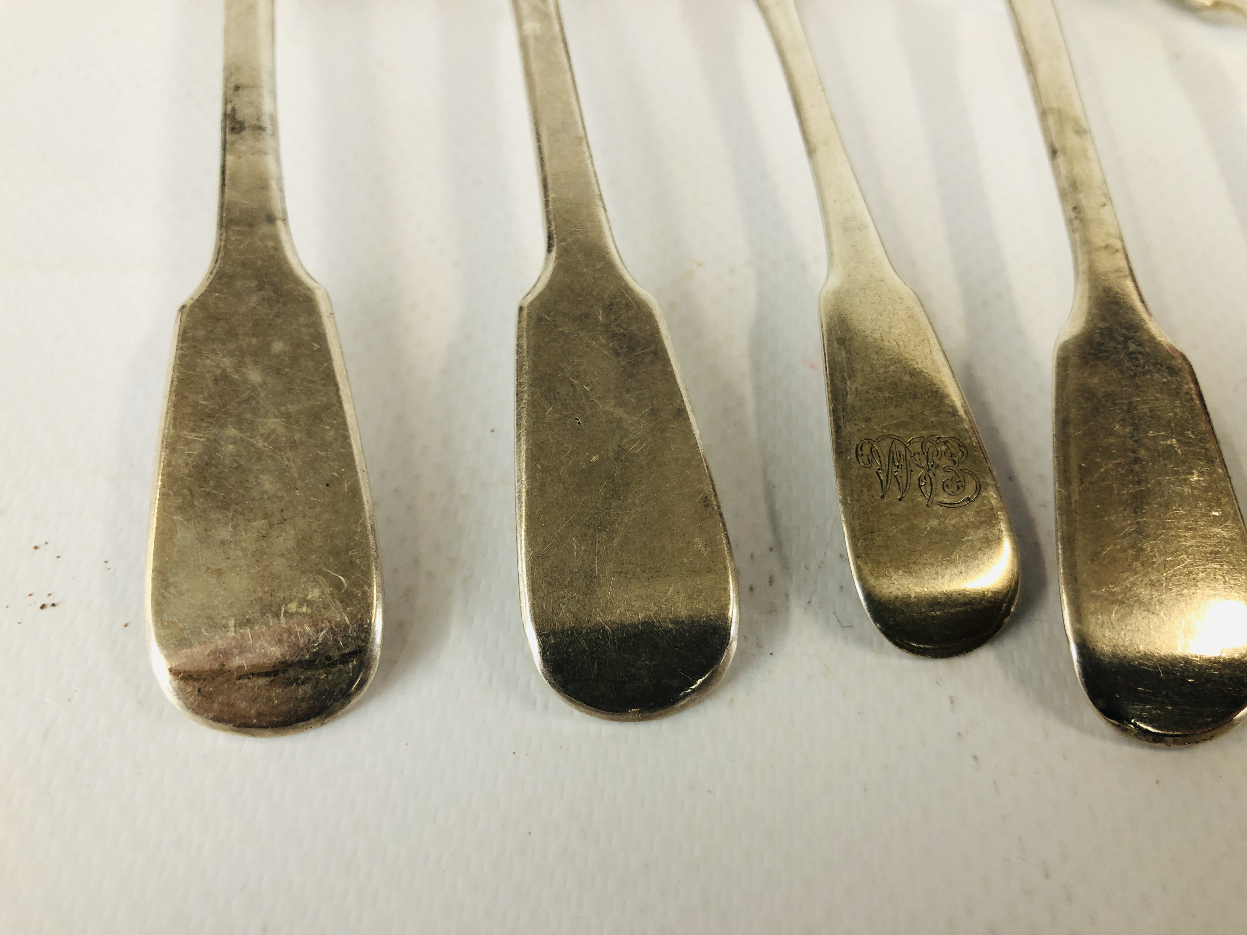 A MIXED GROUP OF EIGHT SILVER FIDDLE PATTERN TEASPOONS, DIFFERENT DATES AND MAKERS, - Image 2 of 11