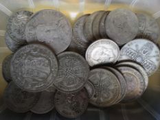 TIN OF MIXED COINS TO INCLUDE PRE 1947 SILVER WITH A FACE VALUE OF APPROX £2.45.