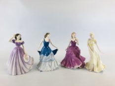 A GROUP OF 4 ROYAL DOULTON FIGURINES TO INCLUDE PRETTY LADIES LOVING THOUGHTS HN 4788 LIMITED