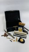 METAL CASH TIN CONTAINING 9CT GOLD SIGNET RING, GENTS LECTRO WRIST WATCH, BOXED PARKER PEN,