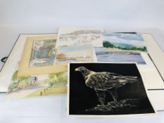 A FOLIO OF ASSORTED UNFRAMED PICTURES AND PRINTS TO INCLUDE HOLKHAM HALL INTEREST ETC.