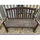 WOOD STAINED SLATTED GARDEN BENCH, W 121CM X D 58CM X H 90CM.