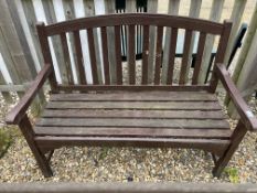 WOOD STAINED SLATTED GARDEN BENCH, W 121CM X D 58CM X H 90CM.