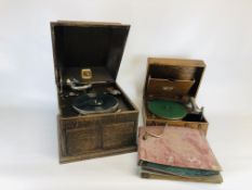 A VINTAGE COMPACTO-PHONE GRAMOPHONE ALONG WITH VINTAGE HIS MASTERS VOICE 103 GRAMOPHONE AND RECORD