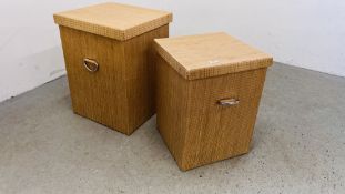 TWO GRADUATED RUSH FINISH LAUNDRY BASKETS, THE LARGEST 43CM X 46CM X 61CM.