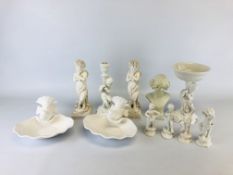 A GROUP OF DECORATIVE CABINET COLLECTIBLES TO INCLUDE CLASSICAL STUDIES, IMOGEN BUST,