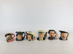 A GROUP OF 6 ROYAL DOULTON CHARACTER JUGS TO INCLUDE HENRY VIII D6647, FALSTAFF D6385,