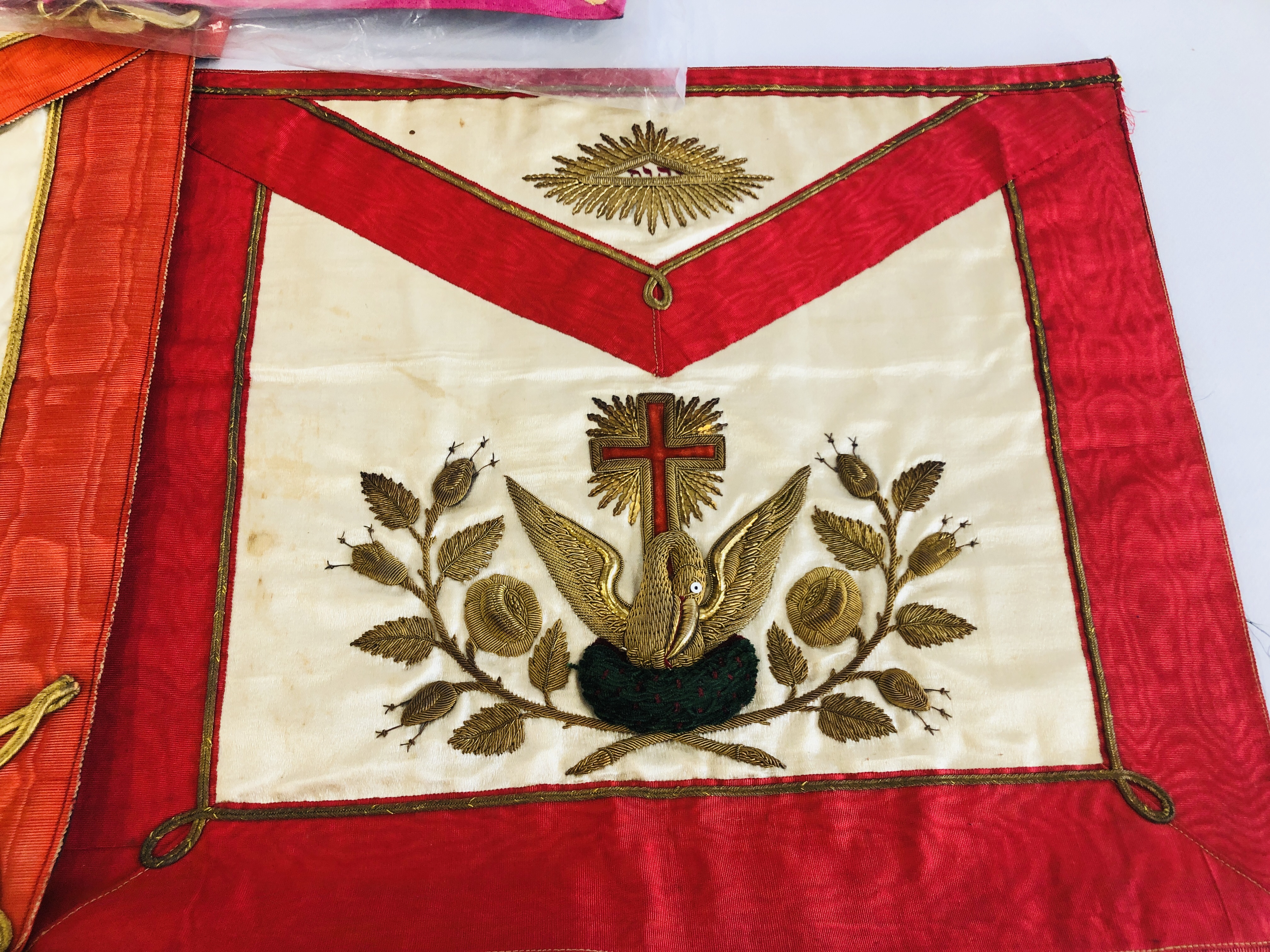 A GROUP OF 8 ELABORATE VINTAGE MASONIC APRONS. - Image 3 of 9