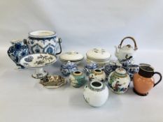 A GROUP OF SUNDRY CHINA TO INCLUDE BLUE AND WHITE BURLEIGH WARE, SUSIE COOPER "GARDENIA" TUREENS,