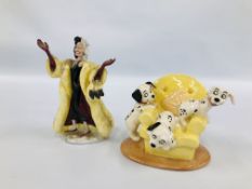 TWO ROYAL DOULTON DISNEY COLLECTOR'S ORNAMENTS TO INCLUDE 101 DALMATIONS PUP'S IN THE ARMCHAIR DM11