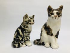 A GROUP OF 2 WINSTANLEY ART POTTERY CAT STUDIES NO.2 H 18.5CM AND NO. 4 22.5CM BEARING SIGNATURES.